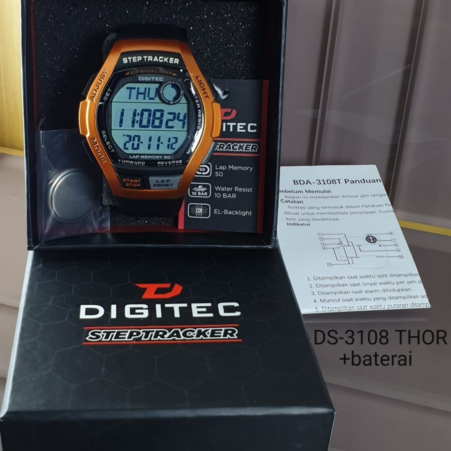 Jam tangan pria Digitec 3108 digital pria strap rubber free baterai cadangan original