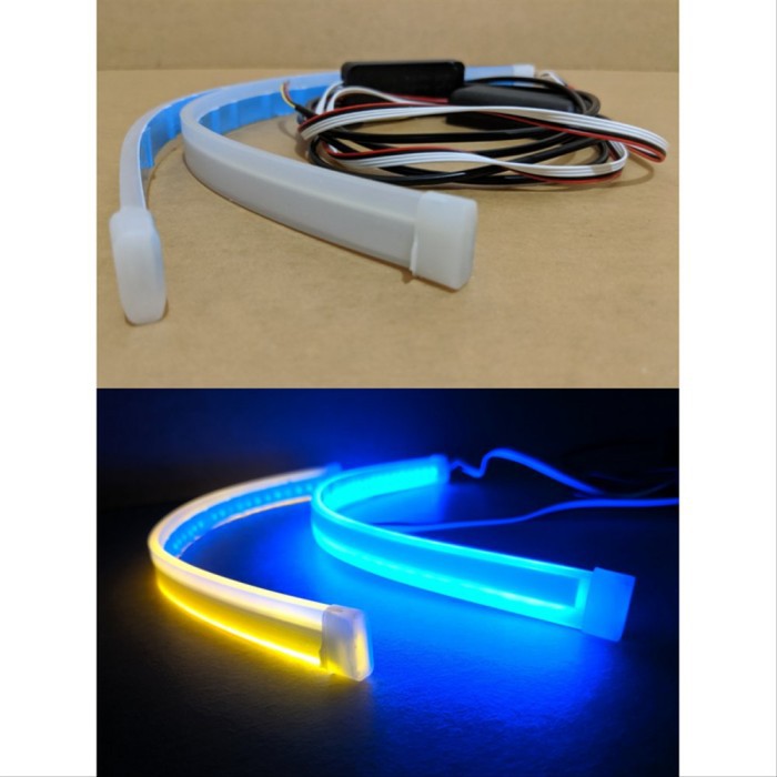 Lampu Alis LED Slim 30cm 60cm 2 Mode Senja Sein Sen Running Fleksibel Motor Mobil Universal Sepasang