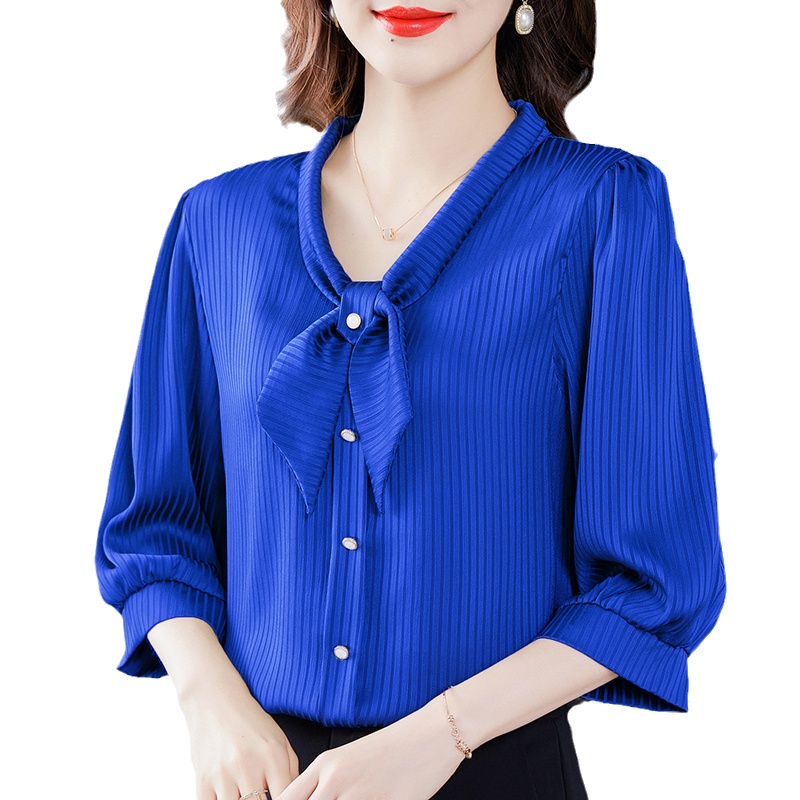 COD 2022 New Fashion Korean Style 3/4 Sleeve Casual Work Blouse for Women Blue Pink Green White Summer Shirts 2023t Baju Kemeja Wanita Kekinian