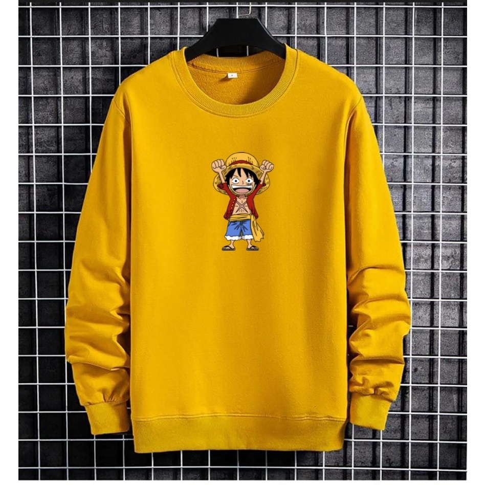 JOSJOLI_STORE/Sweater Luffy Angkat Tangan dan Luffy Nyengir/Atasan Pria Dewasa Lengan Panjang/L XL