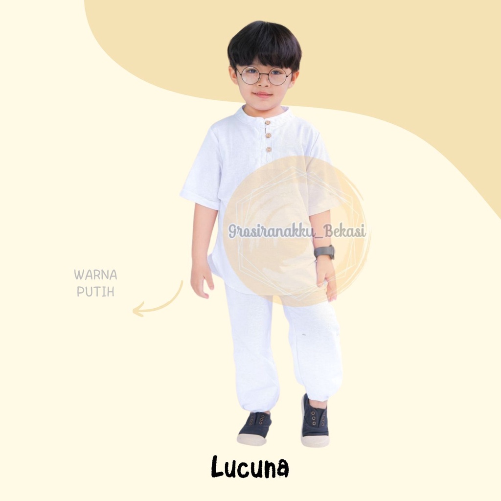 Setelan Koko Adam Putih Manasik Haji Anak Lucuna Size 1-5TH