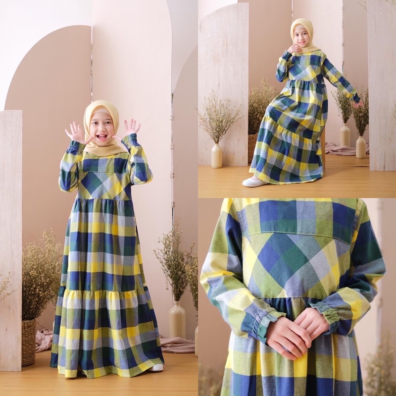 Gamis Anak/gamis anak perempuan/gamis anak katun flanel 1/gamis anak kotak/gamis anak cantik