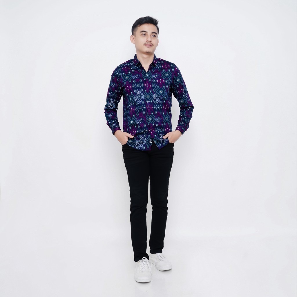 BABEDO KEMEJA BATIK PRIA LENGAN PANJANG MOTIF SALJU TOSCA HEM BATIK COWOK PREMIUM