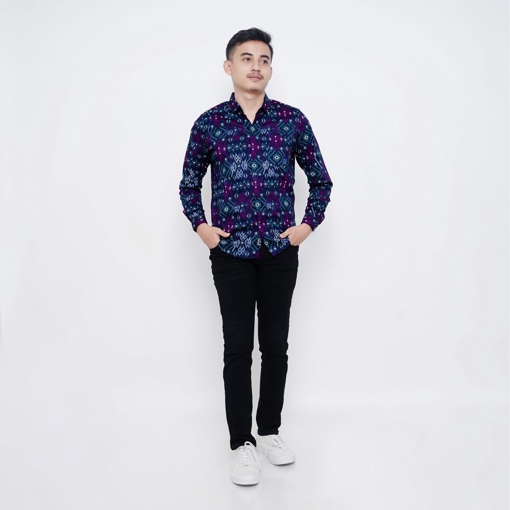 BABEDO KEMEJA BATIK PRIA LENGAN PANJANG MOTIF SALJU TOSCA HEM BATIK COWOK PREMIUM