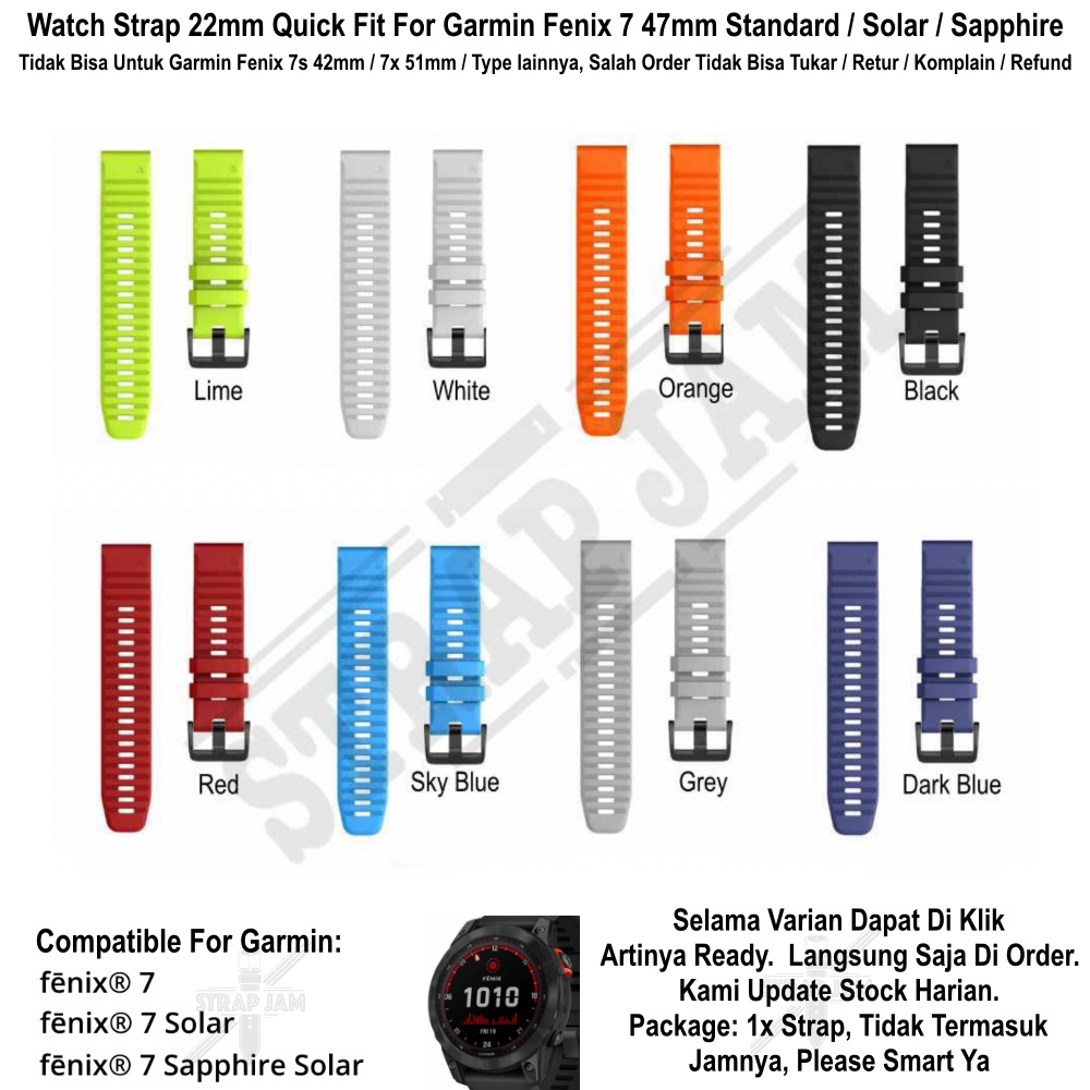 MF6 Watch Strap Garmin Fenix 7 47mm - Tali Jam Tangan 22mm Quick Fit Rubber Silikon