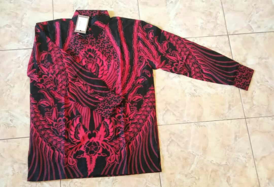 Manuk Peksi Merah Kemeja Batik Pria Slimfit Katun Primisima Full Furing