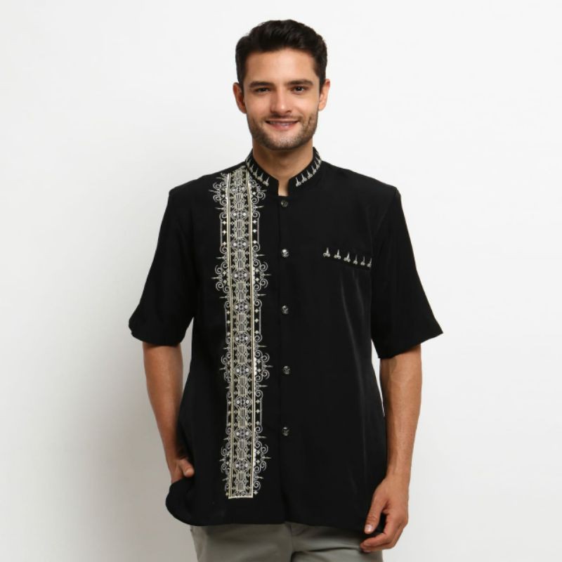 Grosir Baju Koko Jas Koko Jasko Muslim Pria Dewasa Lengan Pendek Hitam Bordir Murah Baru Al Muttaqin