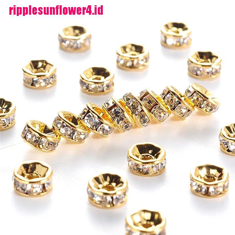 100pcs Kristal Berlian Imitasi Warna Silver / Gold Ukuran 6mm 8mm