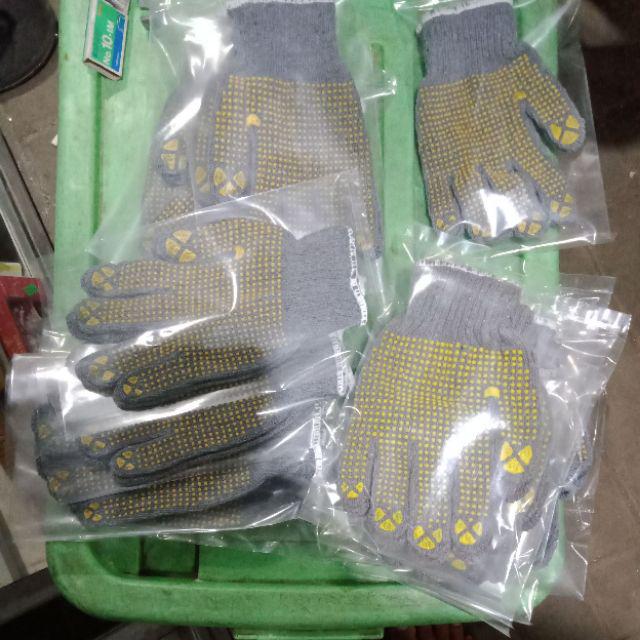 Sarung Tangan Benang Rajut Industri Dotting Abu Bintik Kuning Warna