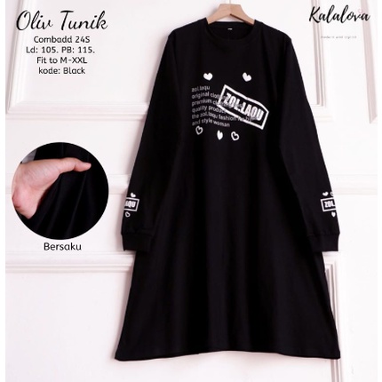 Kalalova Olive Tunik Kaos Combed Halus Nyaman Dipakai Original. Zolaqu Kaos Tunik Import