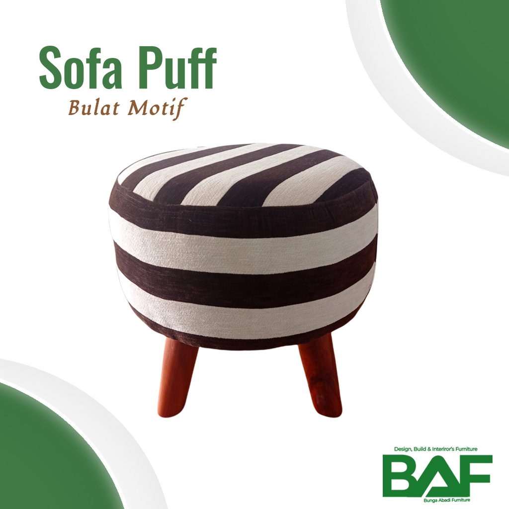 Sofa Puff Bulat Motif Garis  | Sofa Stool Bulat | Stool Canvas | Stool Minimalis