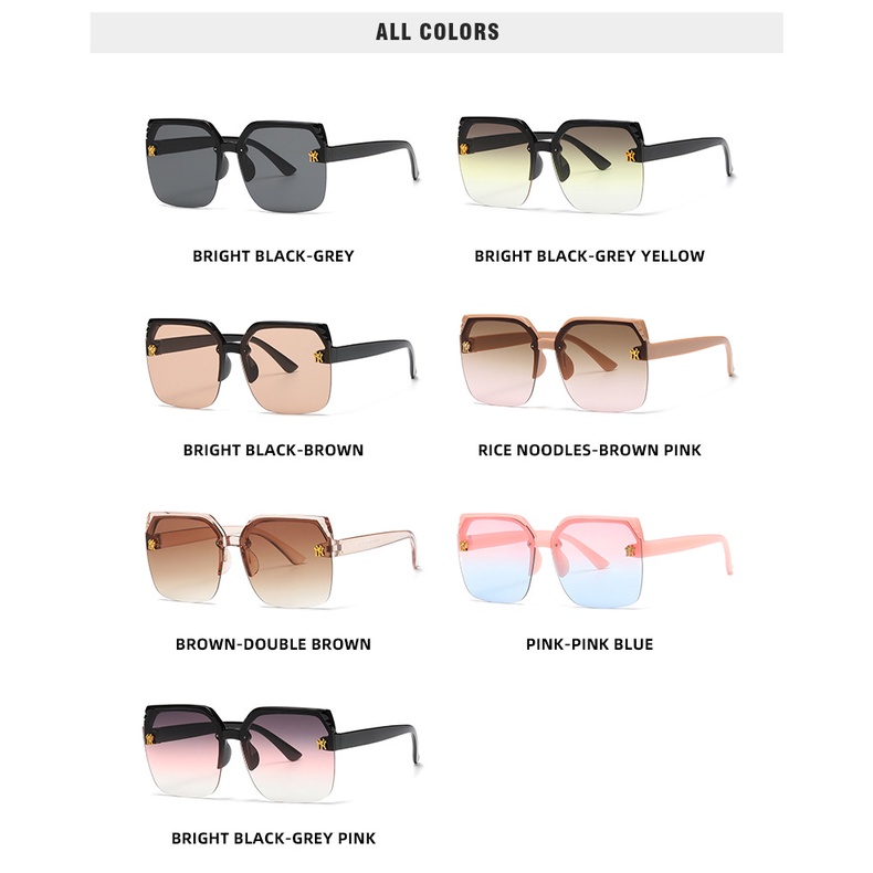 Korea Semi Rimless Kacamata Hitam Wanita Fashion Square Frame Oversize