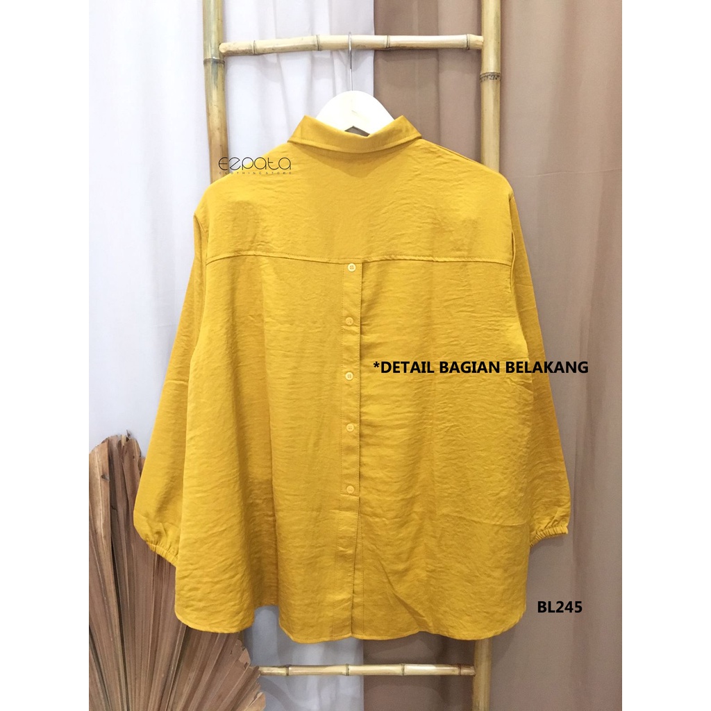 Ezpata Atasan Blouse Kemeja Wanita Polos Full kancing XL BB 50-70kg LD 110cm Bahan Crinkle Suede Adem