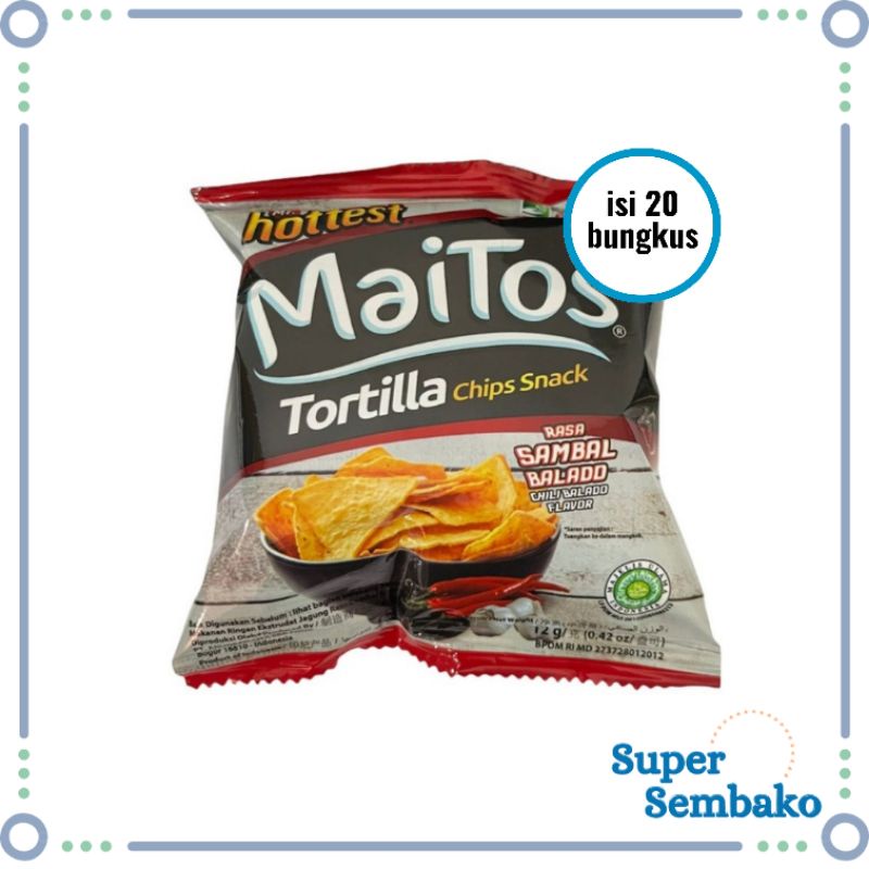 

JAJANAN SNACK HOTTEST MAITOS TORTILLA RASA SAMBAL BALADO PEDAS 1 PACK ISI 20 BUNGKUS