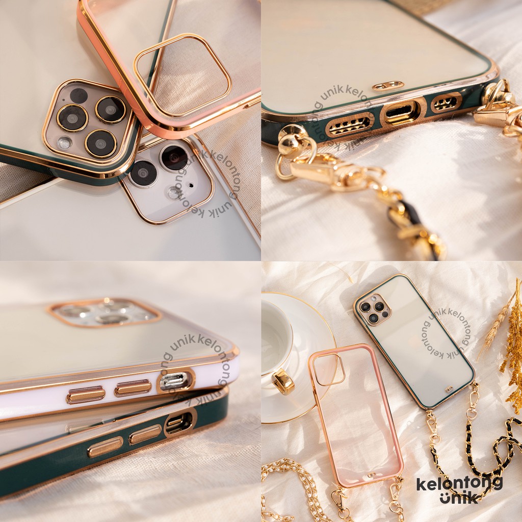 (Seri 2) For iPhone - Anti Crack Gold Plating Lanyard Rantai Case/ Sling Case Tali