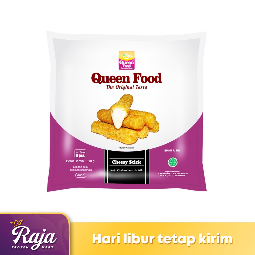 

Queen Food Cheesy Stick isi 8 310gr Makanan Beku / Frozen Food / Cheesy Stick / Kentang Beku