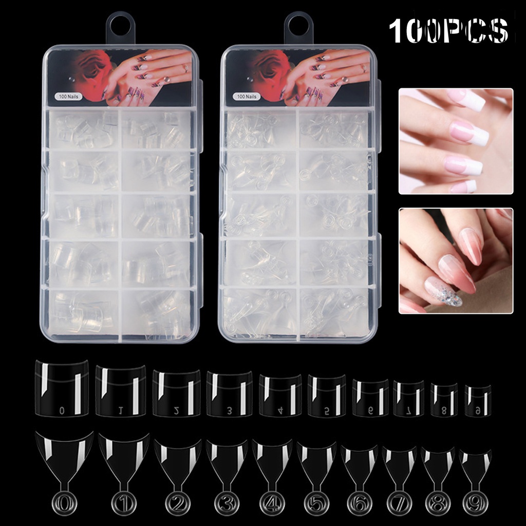 Providence 100pcs / Set Kuku Palsu Extension Model Pendek Transparan Untuk Nail Art DIY