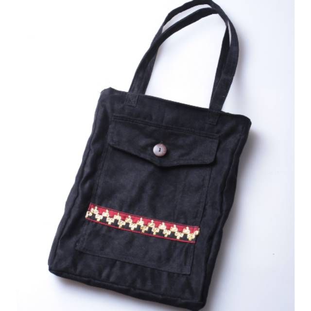 Totebag Black Suede Ethnic Lampung