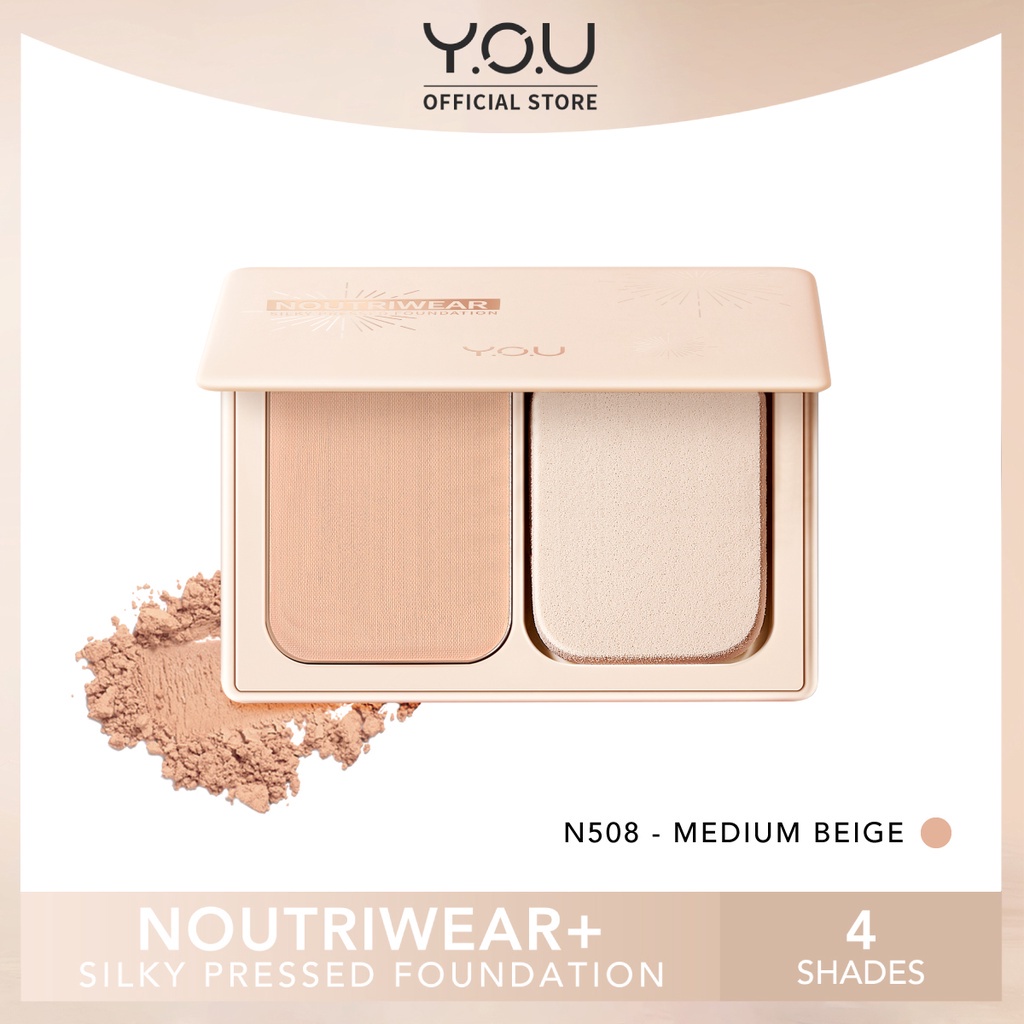 YOU Noutriwear+ Silky Pressed Foundation 7gr | Two Way Cake | Bedak Foundation | 24 Jam Kontrol Minyak | Smooth Finish BPOM