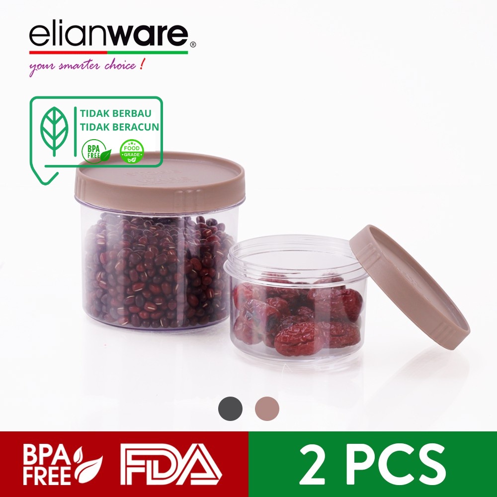 Elianware Toples Canister Isi 2 (550ml + 260ml) Stackable Twist-Lock Elegant Transparent Canister Food Storage Jar E-414, E-415