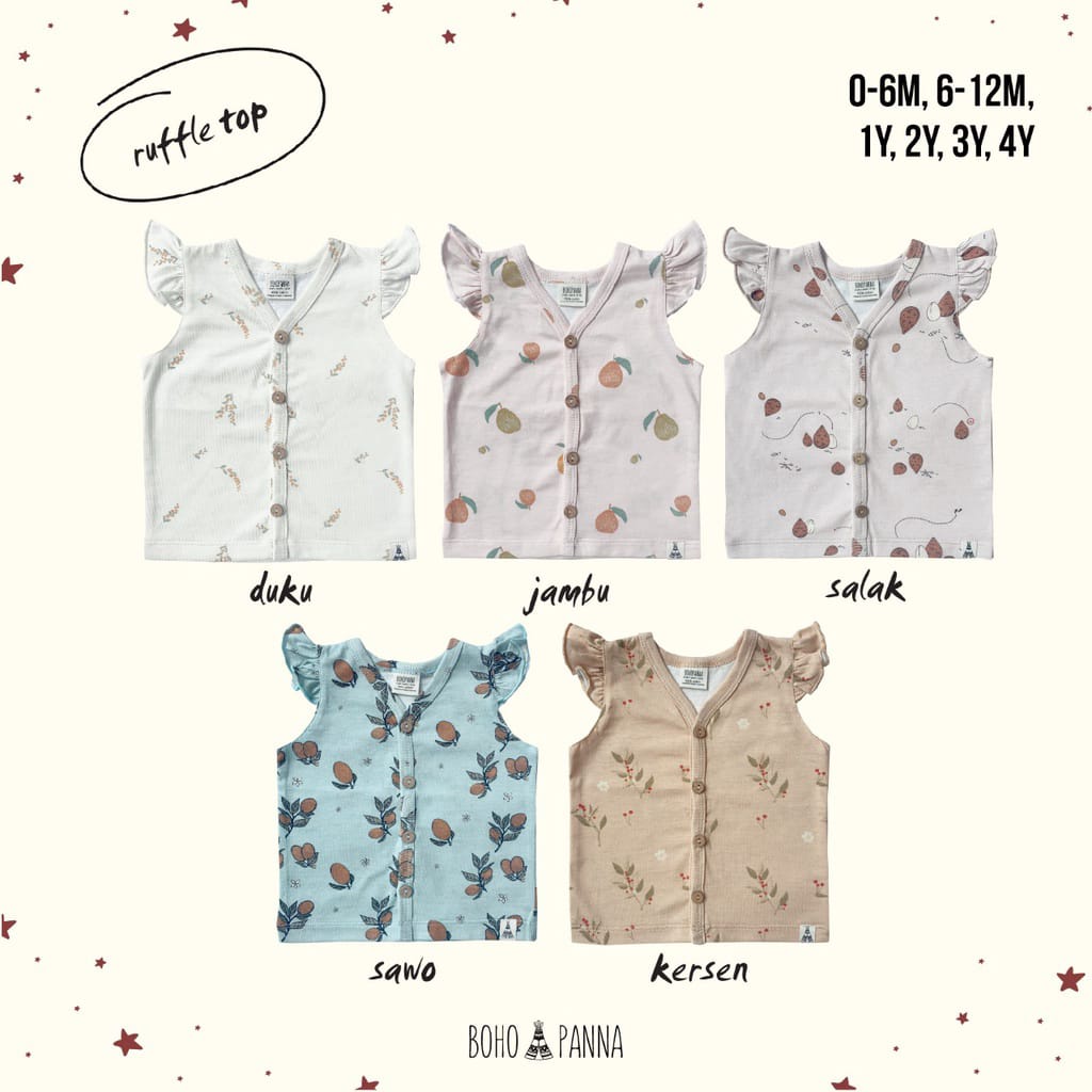 BOHOPANNA | BOHO | BOHO PANNA RUFFLE TOP | ATASAN ANAK PEREMPUAN | BAJU KEKINIAN ANAK PEREMPUAN