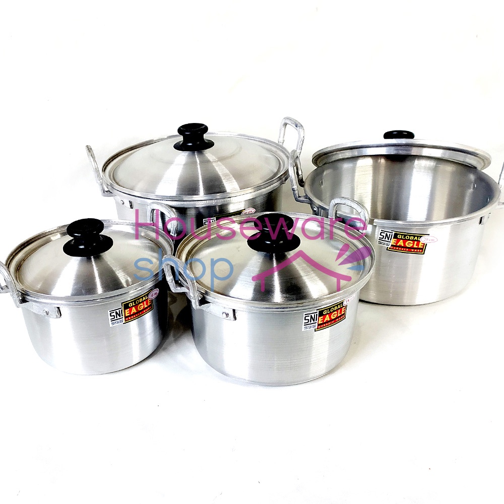 Helle_Bore Panci Alumunium + Tutup / Panci Air Tutup Luar Global Eagle - 16 Cm / 18 Cm / 20 Cm / 22