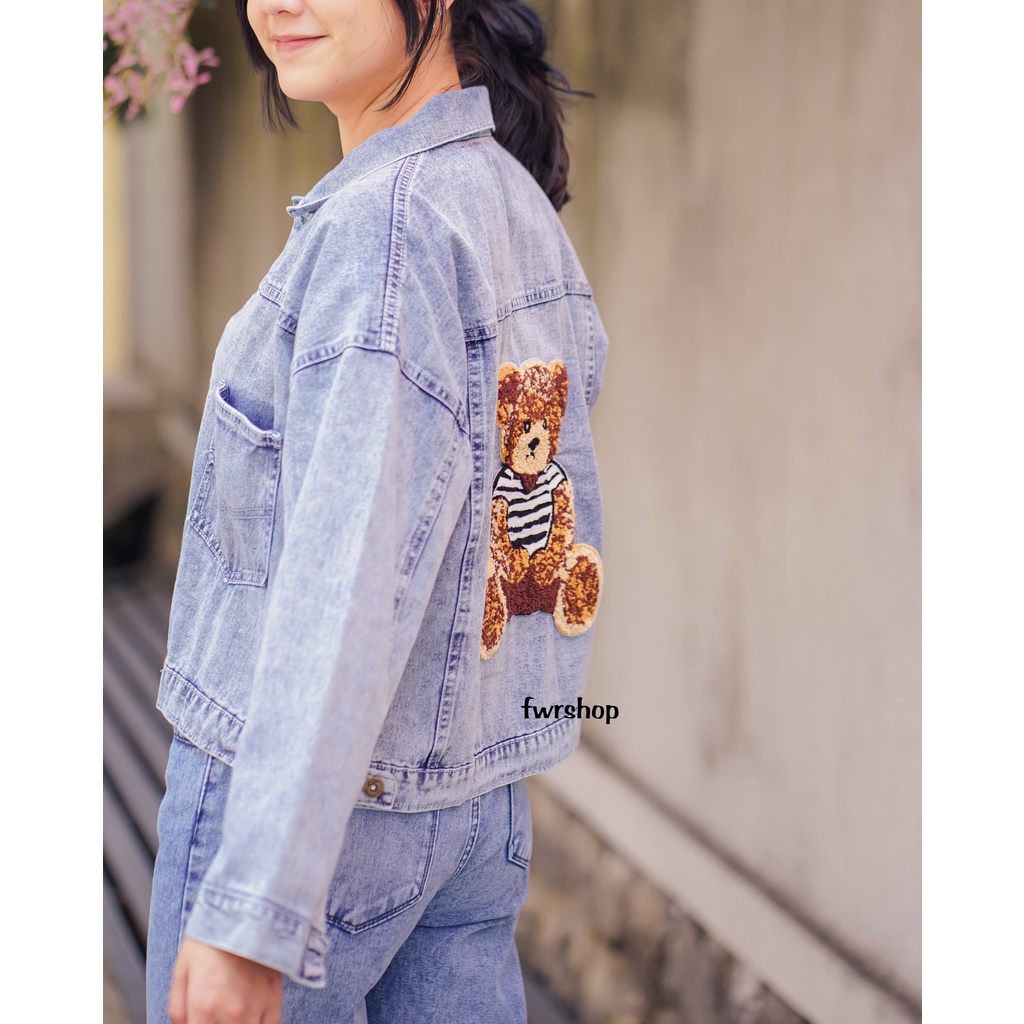 FWR - JAKET JEANS WANITA OVERSIZE TEDDY BEAR