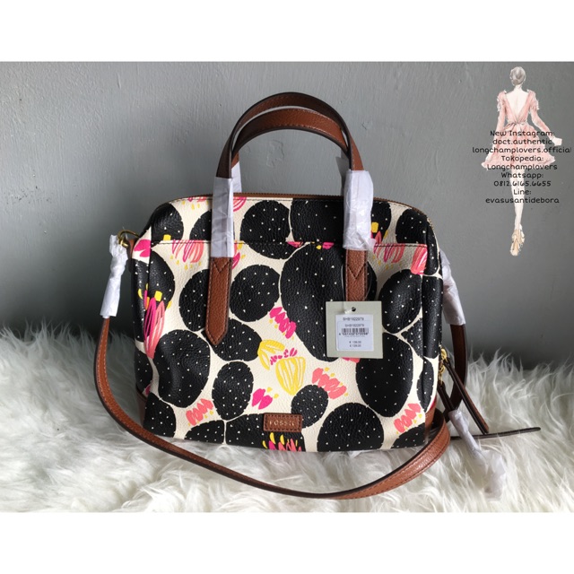 Ready Fossil Sydney Satchel Black Floral New Ori
