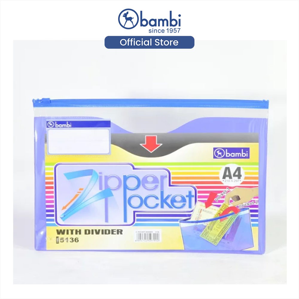 

Bambi Organizer Map Dokumen A4 Zipper Pocket With Divider Tipe PVC Transparant Original