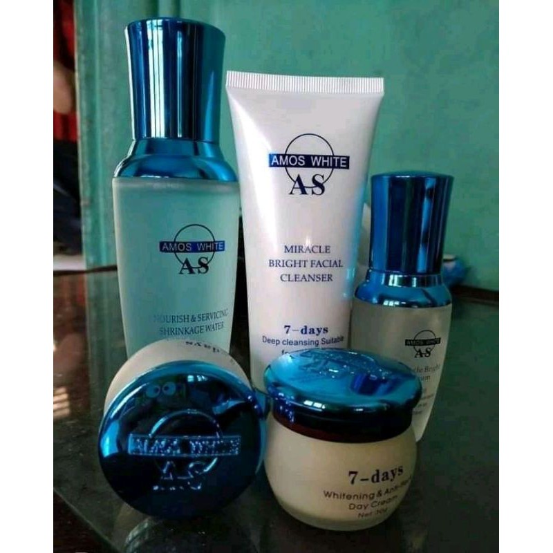 paket Amos kemasan baru ORIGIONAL (crem siang+cream malam+toner+sabun+serum)