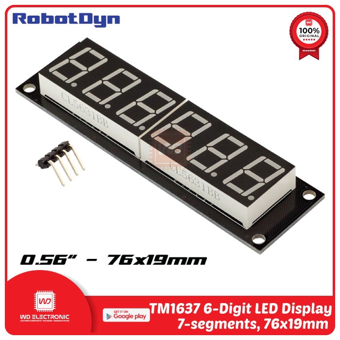 RobotDyn TM1637 6 Digit LED Display 76x19mm 7 Segment 6 Digit