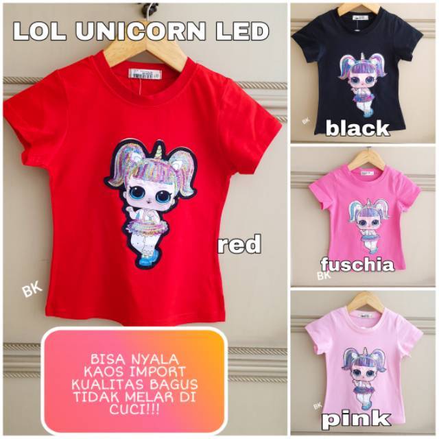 81164-66 KAOS LAMPU LOL LED UNICORN / KAOS LOL ANAK IMPORT TEBAL MURAH MERAH HITAM PUTIH