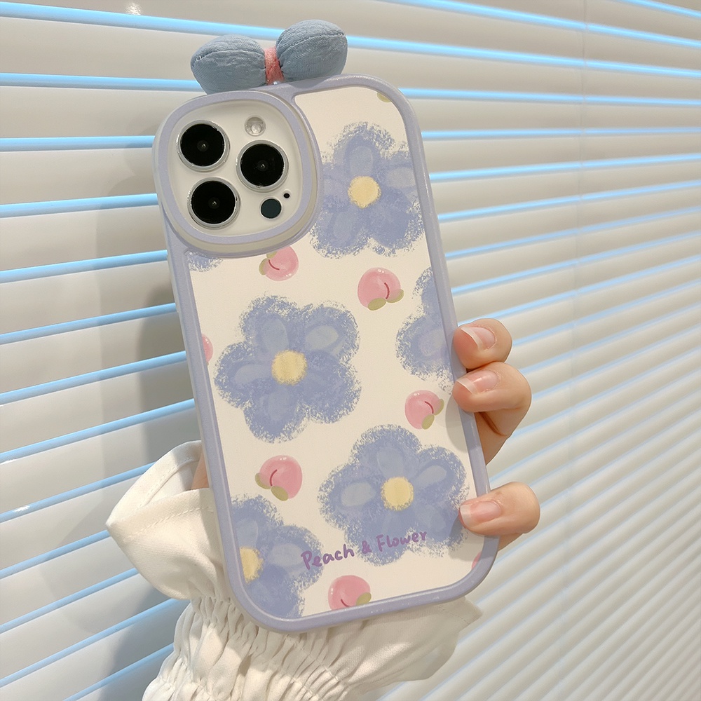 Case TPU shockproof Motif Bunga Biru Bulat stand portable Untuk iPhone 11 Pro max 12 13 Pro max mini XS max xr 7 8 Se 2020 plus