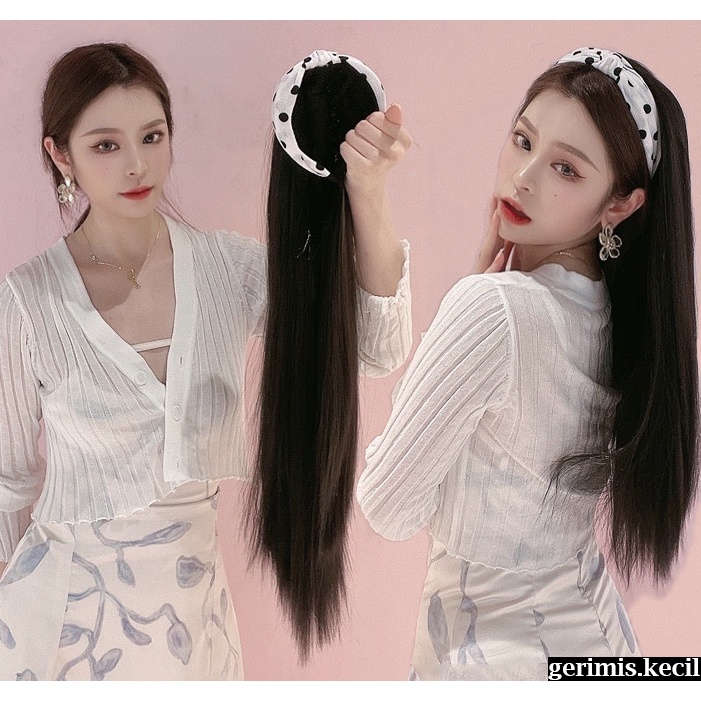 Wig Bando Lucu Wanita Motif Polkadot Korean Version Headband Hair Long Straight Simple Style / Aksesoris Rambut Wanita