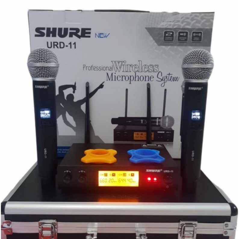 mic wireless shure URD11 mic shure mic dual handle - Putih