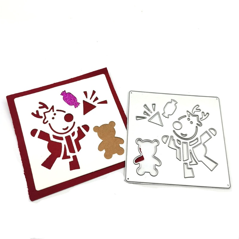 Cetakan Stensil Cutting Dies Motif Kartun Rusa Natal Bahan Metal Untuk Scrapbook / Craft DIY