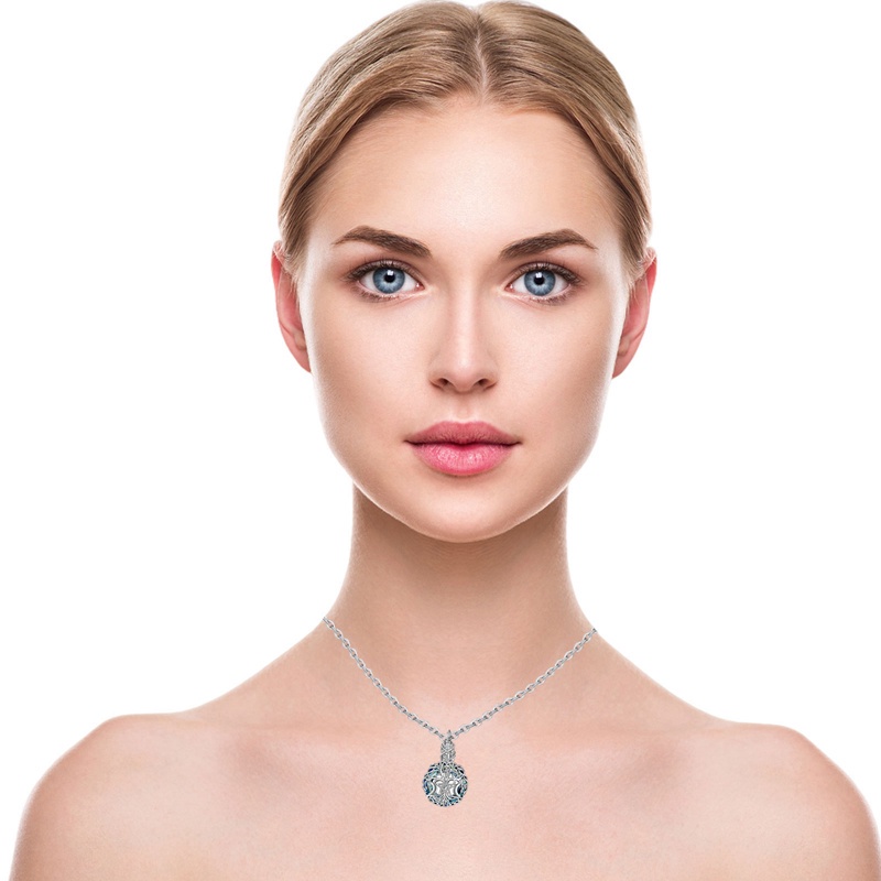 Fancyqube Kalung Jimat Sterling Silver Model Triple Moon Goddess Pentagram Untuk Wanita