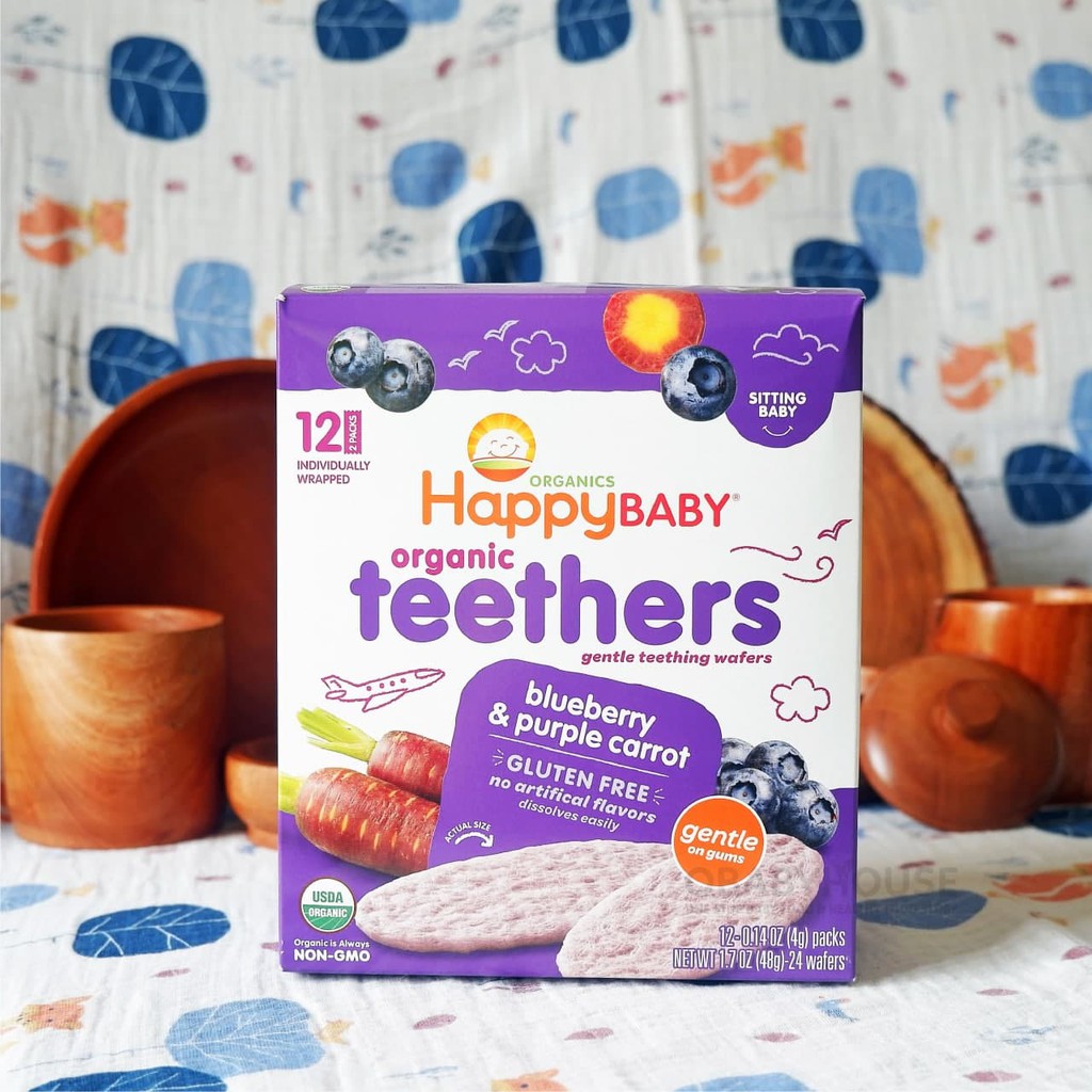 Happy Baby Organic Teethers Wafers Blueberry &amp; Purple Carrot 12 Packs