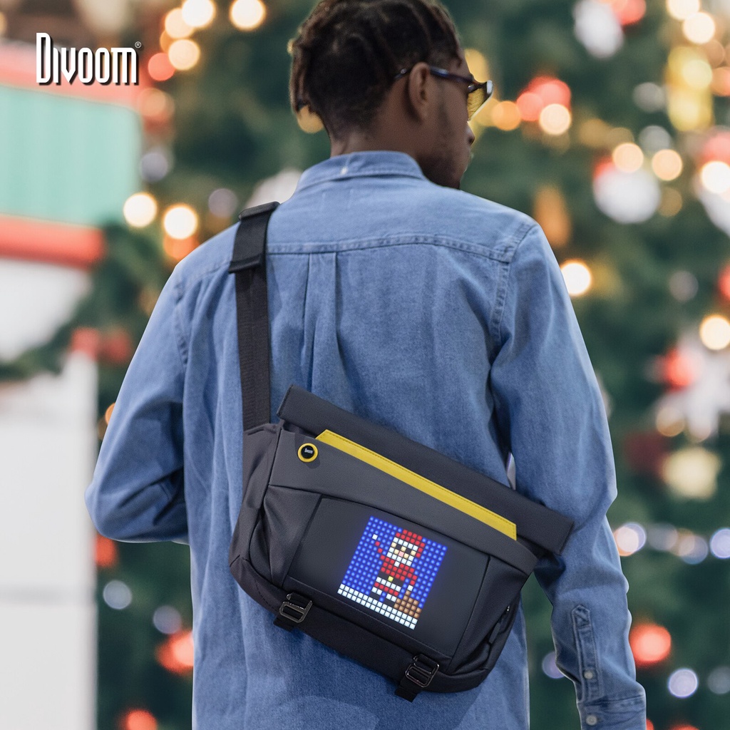 Divoom sling bag-v disesuaikan pixel art fashion desain olahraga luar ruangan dwaterproof air messenger bag pria dan wanita hadiah tahun baru