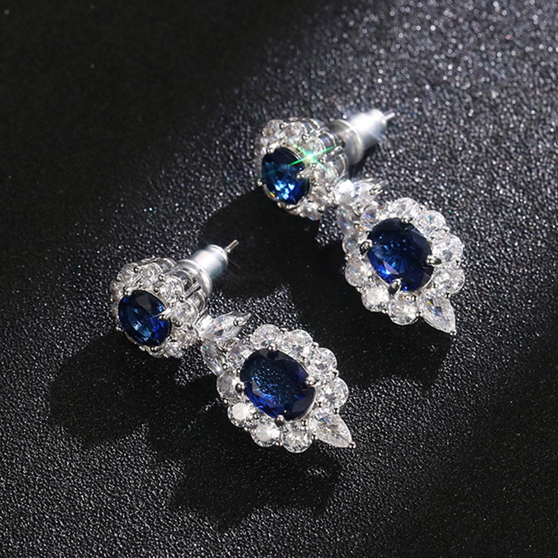 Anting Menjuntai Bahan Cubic Zirconia Warna Biru Untuk Wanita