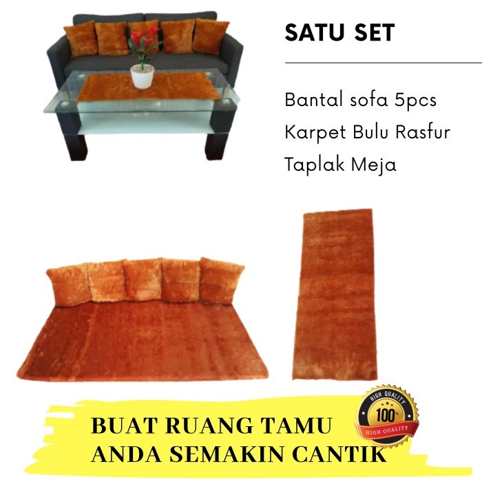 Taplak Meja - Paket Bantal Sofa Karpet Bulu Rasfur Alas Plus Taplak Meja Kursi Tamu