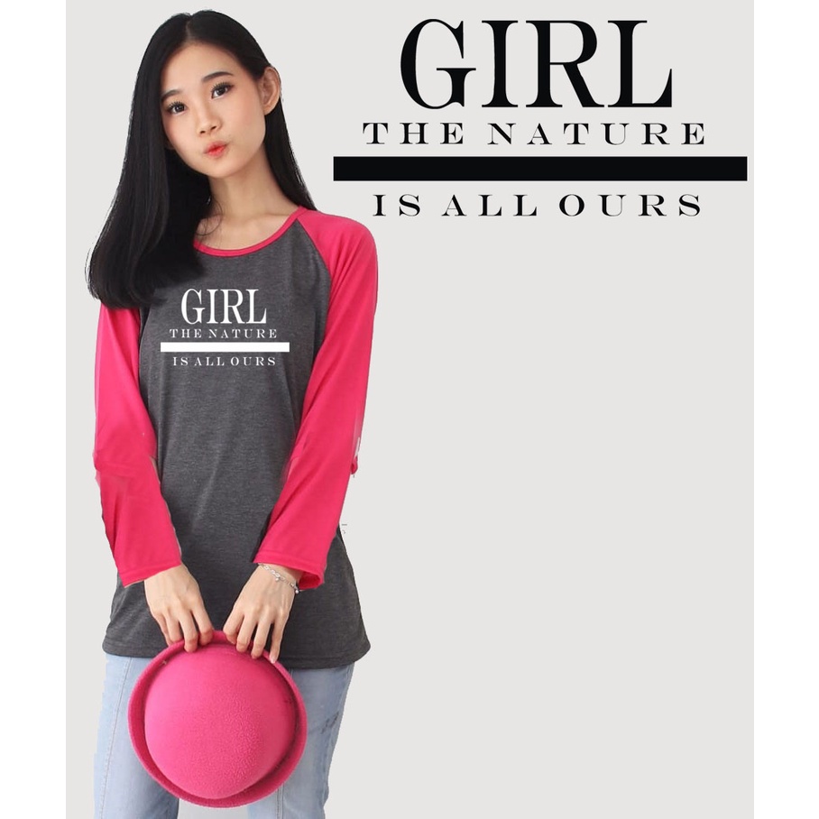 Kaos Raglan Abu Tua Lengan Panjang Gambar GIRL