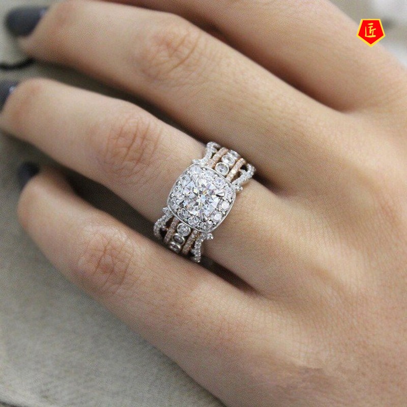 [Ready Stock]Simple Personality Rose Gold Square Diamond Ring