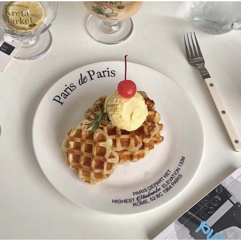 DE PARIS Piring Korea Aesthetic Homecafe Minimalis Alas Makan Keramik Kaca Motif Estetik Polos Vinta