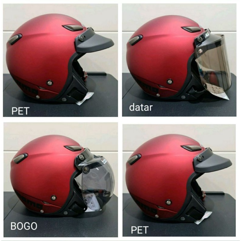 Helm Bogo JPN momo Merah Maroon Doff Kaca datar Pet dan Cembung - RANDOM, All Size