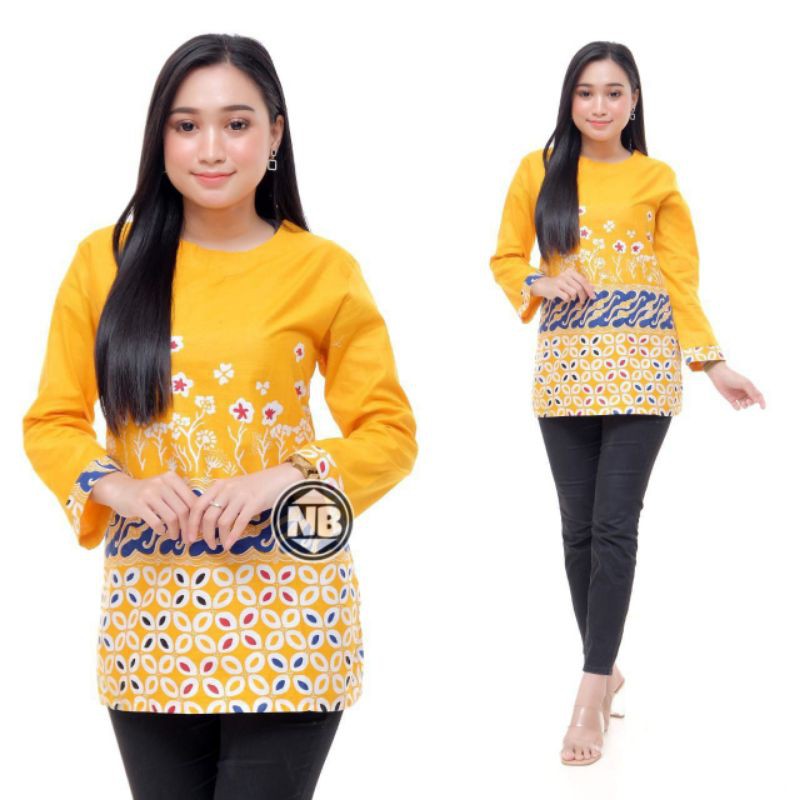 tey-17 Batik wanita ASJ SA HRB026 Kenongo Kemeja Tosca Pendek-Sinaran Kuning