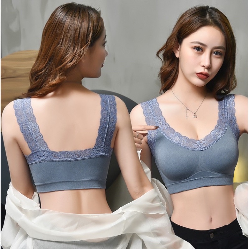 Sport Bra Tanpa Kawat Dengan Aksen Lace