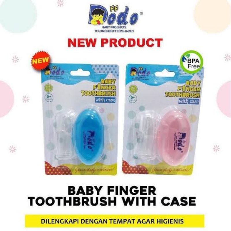 Dodo Baby Finger Toothbrush With Case - Dodo Sikat Gigi Jari Bayi - Sikat Gigi &amp; Sikat Lidah Bayi Dengan Wadah Tempat