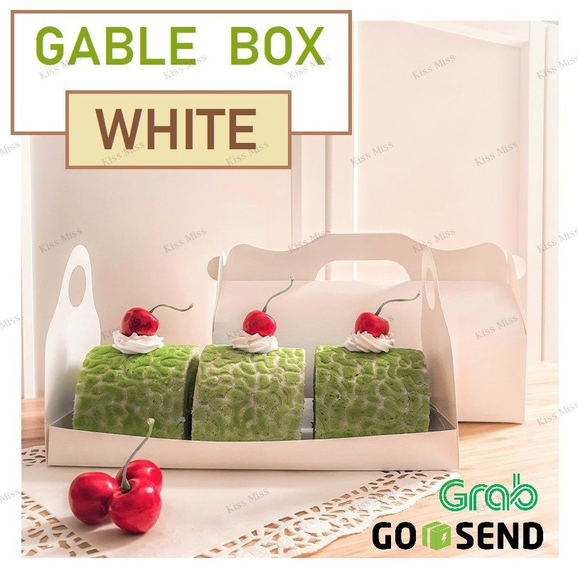 GABLE BOX - WHITE - Kotak Bolu Gulung - Boks Kue - Dus Roll Cake - Roti - Hampers - Croffle - Donat