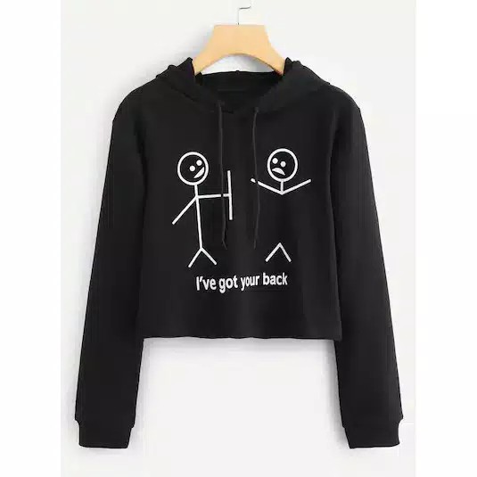 Hoodie Sweater Wanita Crop Lengan Panjang Atasan Hodie Print I've Got Your Back Cantik, Murah